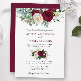 Watercolor Burgundy Blommigt Greenery Bröllop B Inbjudningar