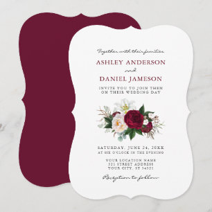 Watercolor Burgundy Blommigt Greenery Bröllop BR Inbjudningar