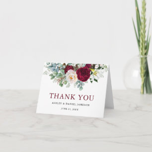 Watercolor Burgundy Blommigt Greenery Bröllop Note Tack Kort