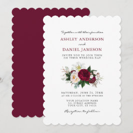 Watercolor Burgundy Blommigt Greenery Bröllop S Inbjudningar