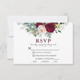 Watercolor Burgundy Blommigt Greenery Meal W OSA Kort