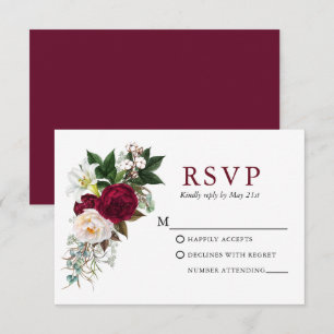 Watercolor Burgundy Blommigt Greenery OSA Kort