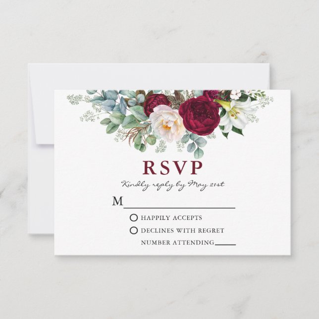 Watercolor Burgundy Blommigt Greenery OSA Kort (Framsida)