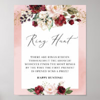 Watercolor Burgundy Blommigt Ring Hunter Game Sign