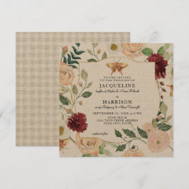 Watercolor Burgundy Blommigt Ro Butterfly Kraft Inbjudningar
