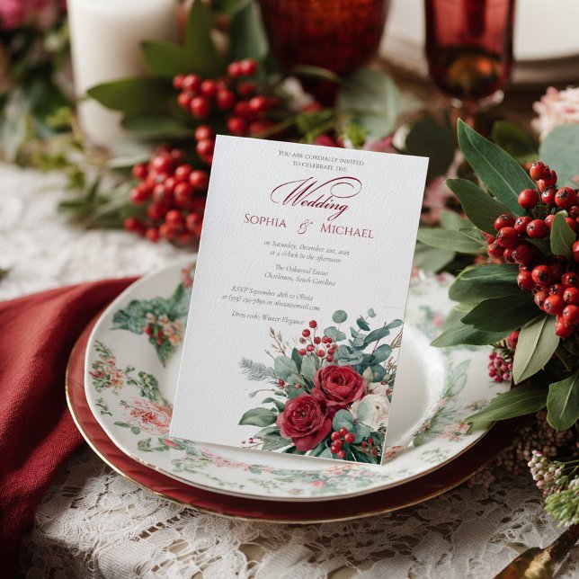 Watercolor Burgundy & Blush Roses Wedding  Inbjudningar (Skapare uppladdad)