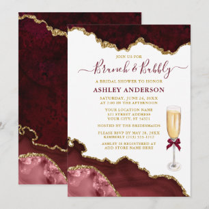Watercolor Burgundy Guld Marble Möhippa Brunch Inbjudningar