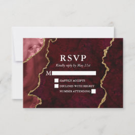 Watercolor Burgundy Marble Agate Geode Bröllop OSA Kort