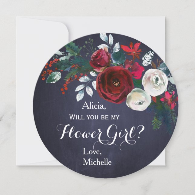 Watercolor Burgundy Peony Bouquet Flower Girl Inbjudningar (Framsida)