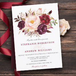 Watercolor Burgundy Red Blommigt Rustic Boho Inbjudningar