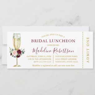 Watercolor Burgundy Rosa Blommigt Luncheon Biljett Inbjudningar