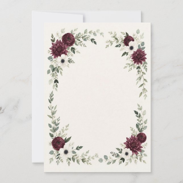 Watercolor Burgundy Save the Date Spara Datumet (Framsida)