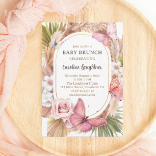 Watercolor Butterfly Blommigt Garden Baby Brunch Inbjudningar