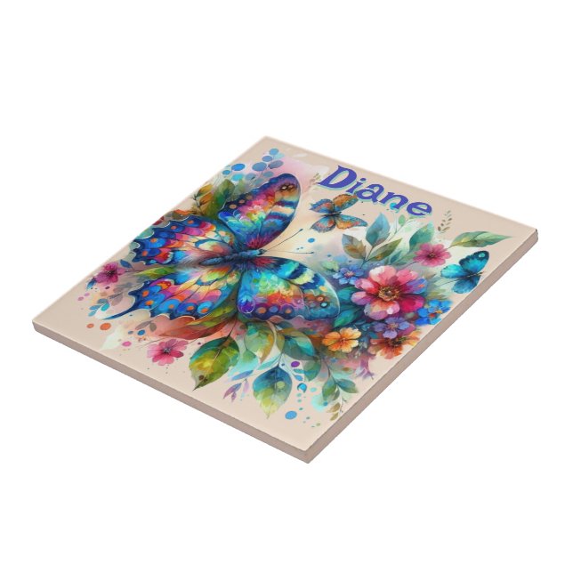 Watercolor Butterfly Blommigt Garden Personlig Kakelplatta (Sidan)