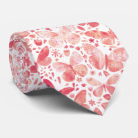 Watercolor Butterfly Coral Rosa Neck Tie