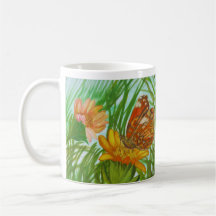 Watercolor Butterfly flower garden