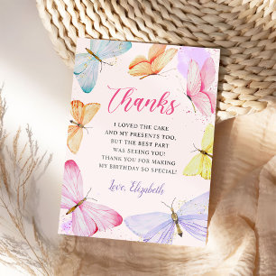 Watercolor Butterfly Girl Birthday Tack Kort