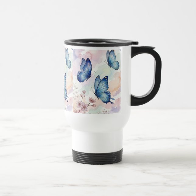 Watercolor Butterfly Mug | Soft Blue Floral Art Resemugg (Höger)