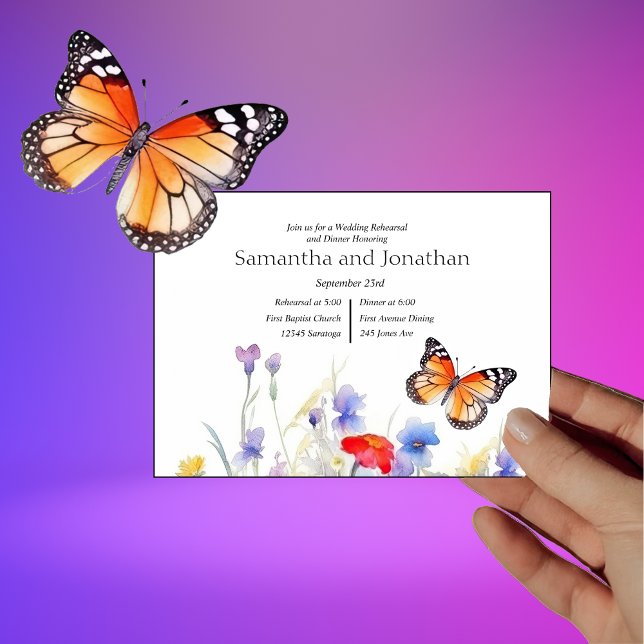 Watercolor Butterfly och Wildblommor Rehearsal Inbjudningar (Skapare uppladdad)