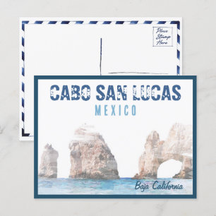 Watercolor Cabo San Lucas Mexico Arch Vintage Vykort