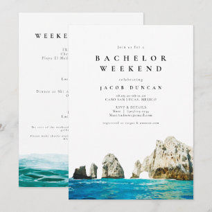 Watercolor Cabo San Lucas Mexiko Tropical Bachelor Inbjudningar