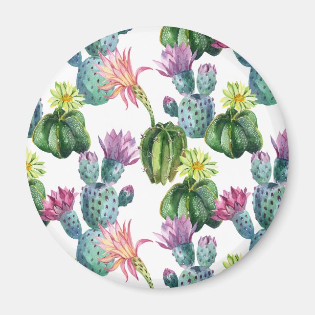 Watercolor Cacti Art Mönster Magnet (Framsidan)