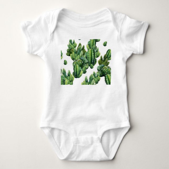 Watercolor Cacti Seamless Illustration Mönster T Shirt (Framsida)