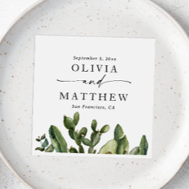 Watercolor Cactus Bröllop | Boho Greenery Script Pappersservett