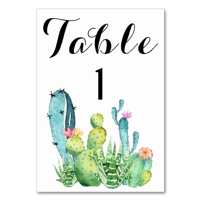 Watercolor Cactus Bröllop Bordsnummer Card (Baksidan)