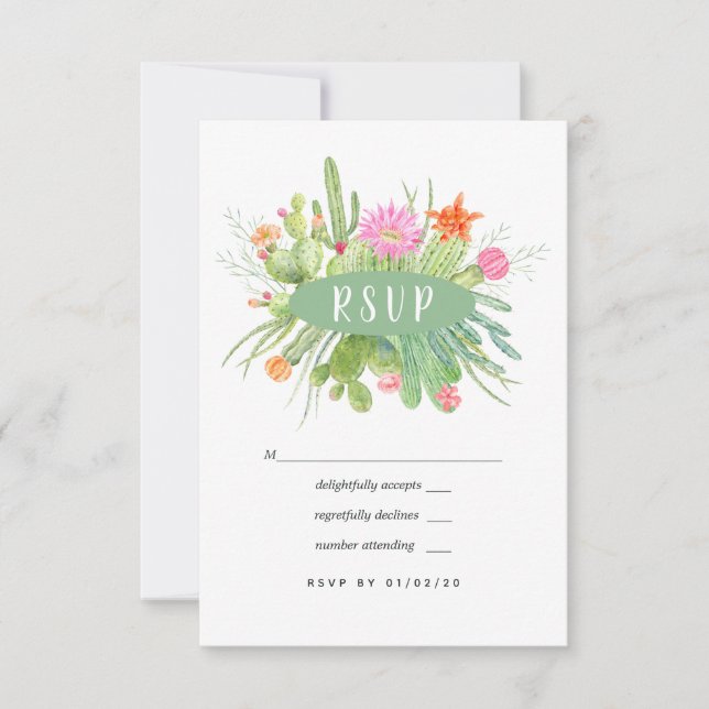 Watercolor Cactus Bröllop OSA Kort (Framsida)