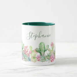 Watercolor Cactus Flower Botanical Namn Mugg