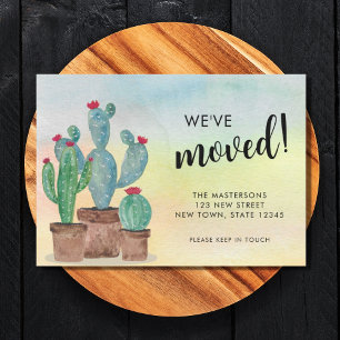 Watercolor Cactus Flytta Announcement Card Meddelande
