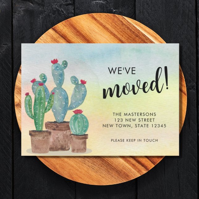 Watercolor Cactus Flytta Announcement Card Meddelande (Skapare uppladdad)