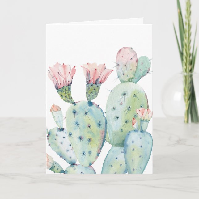 Watercolor Cactus, födelsedag Kort (Framsida)