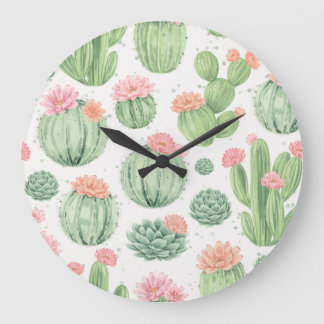 Watercolor Cactus Garden Stor Klocka