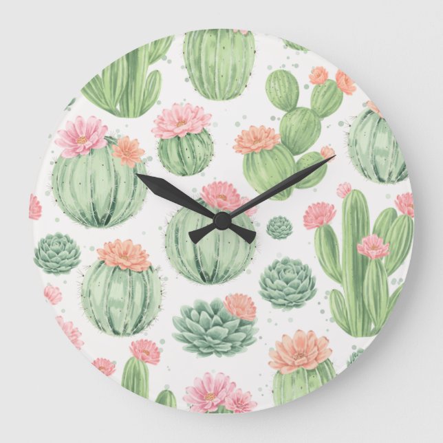 Watercolor Cactus Garden Stor Klocka (Framsida)