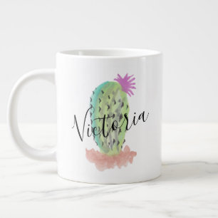 Watercolor Cactus Hand Painting Namn Jumbo Mugg