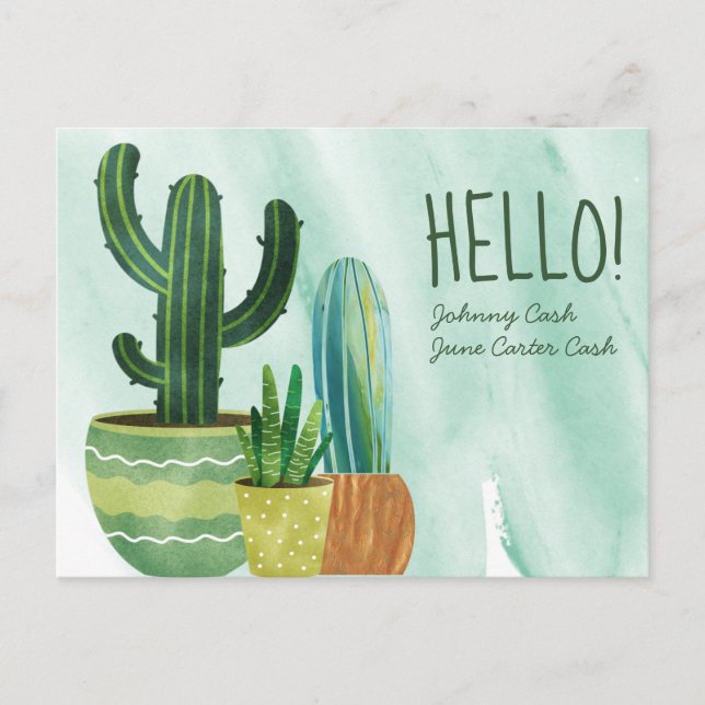 Watercolor Cactus Hej Personlig Hälsning Vykort (Framsida)