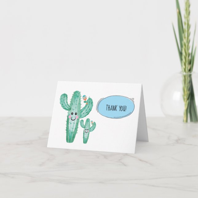 Watercolor Cactus Momma och Baby Tackkort (Framsida)