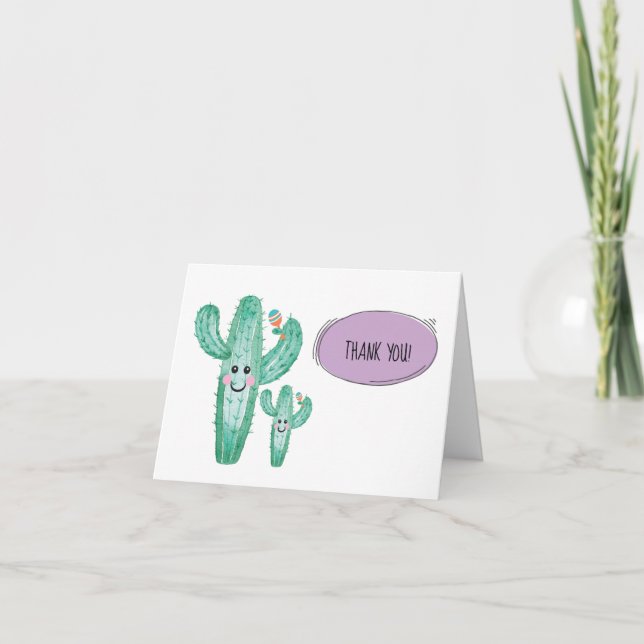Watercolor Cactus Momma och Baby Tackkort (Framsida)