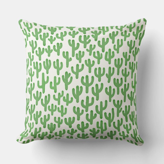 Watercolor Cactus Mönster - Grönt Kudde (Framsida)