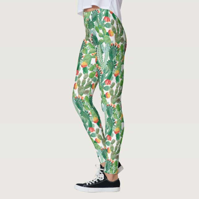 Watercolor Cactus Mönster Leggings (Vänster)
