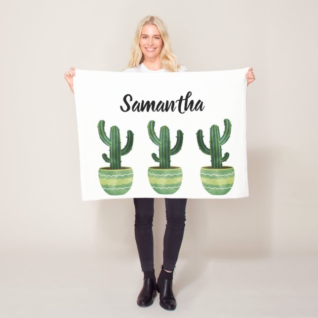 Watercolor Cactus Namn Fleecefilt (På plats)