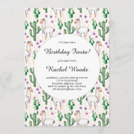 Watercolor Cactus och Llama Birthday Fiesta Inbjudningar