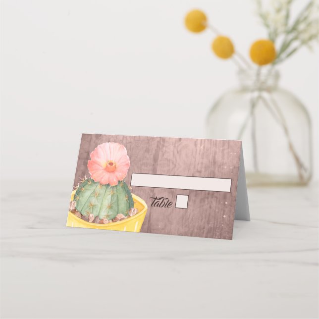Watercolor Cactus Orange Bloom Bröllop Placeringskort (Framsida)