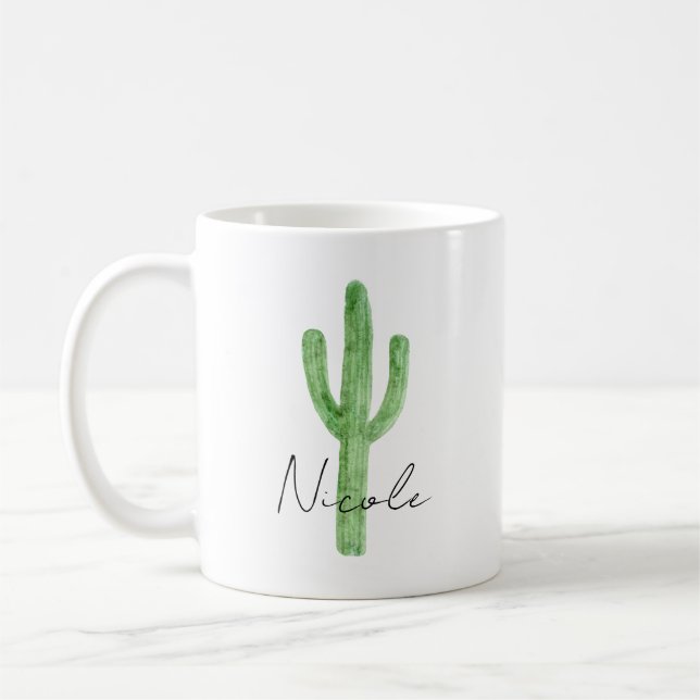 Watercolor Cactus Personlig Namn Kaffemugg (Vänster)