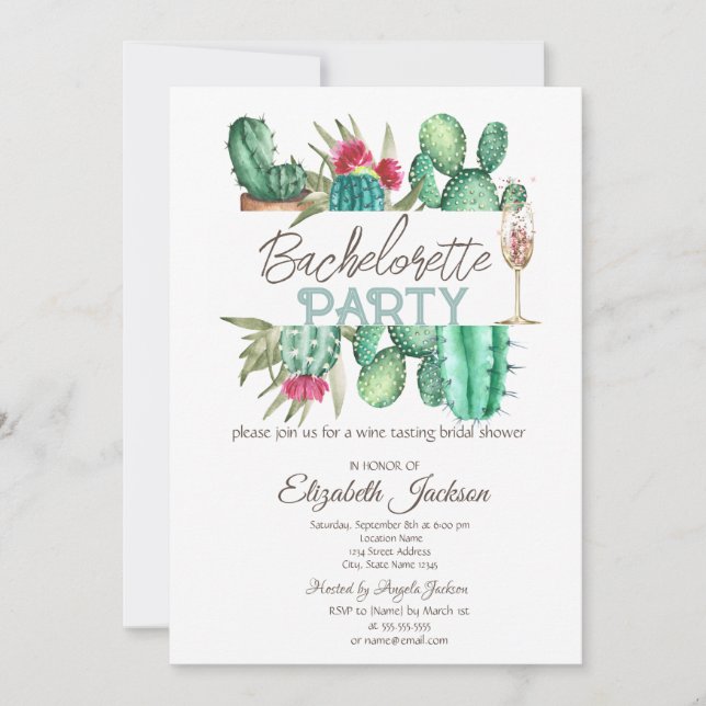 Watercolor Cactus Polka dots Bachelorette Inbjudningar (Framsida)