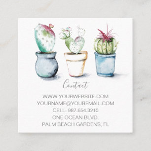 Watercolor Cactus Small Marknadsföring Fyrkantigt Visitkort