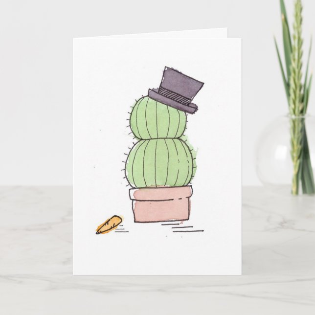 Watercolor Cactus Snögubbe-kort Helgkort (Framsida)