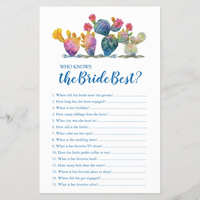 Watercolor Cactus som känner till det bästa spelet Flygblad (Framsidan)
